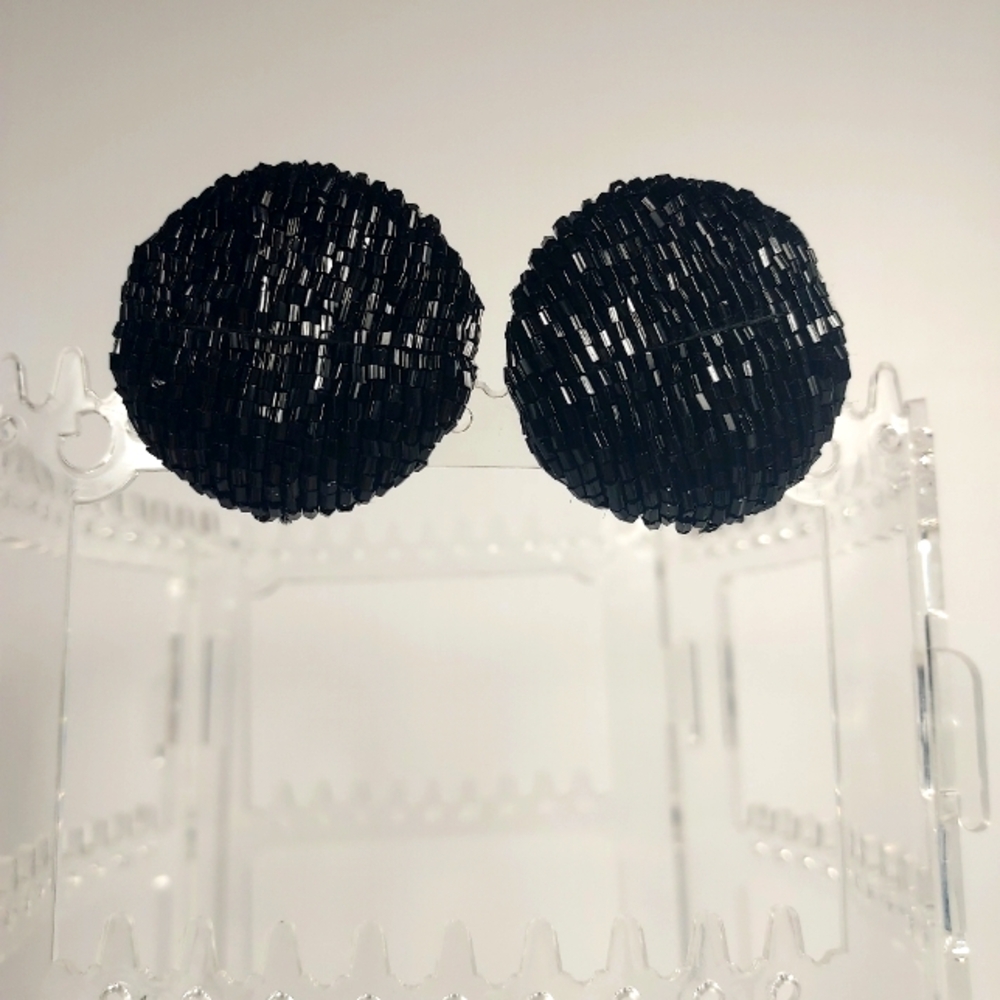 WK Whitney Kelly Elegant Black Mesh Clip Earrings Vintaage Jewelry